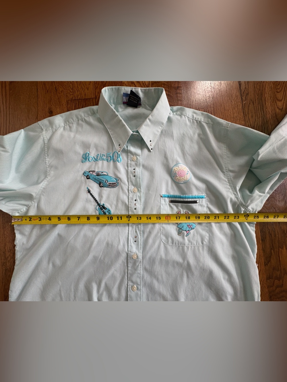 Las Olas Blue and White Stripe 50's Theme Button Up Shirt Retro Artsy Size XL - Picture 6 of 16